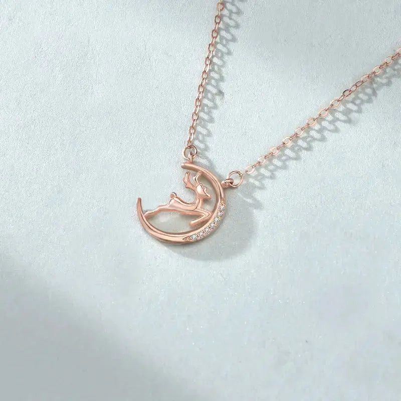 Lovcia Holiday CZ Running Deer 925 Sterling Silver Necklace-Necklaces-Silver-Silver