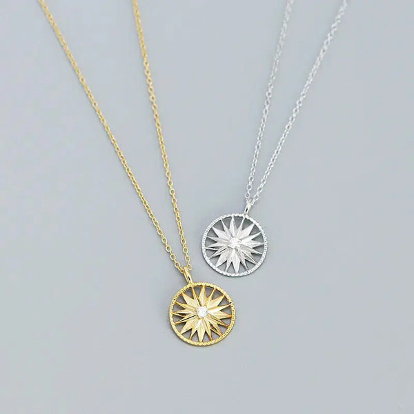 Lovcia Holiday CZ Sunshine Awn Star 925 Sterling Silver Necklace-Necklaces-Rhodium-Rhodium