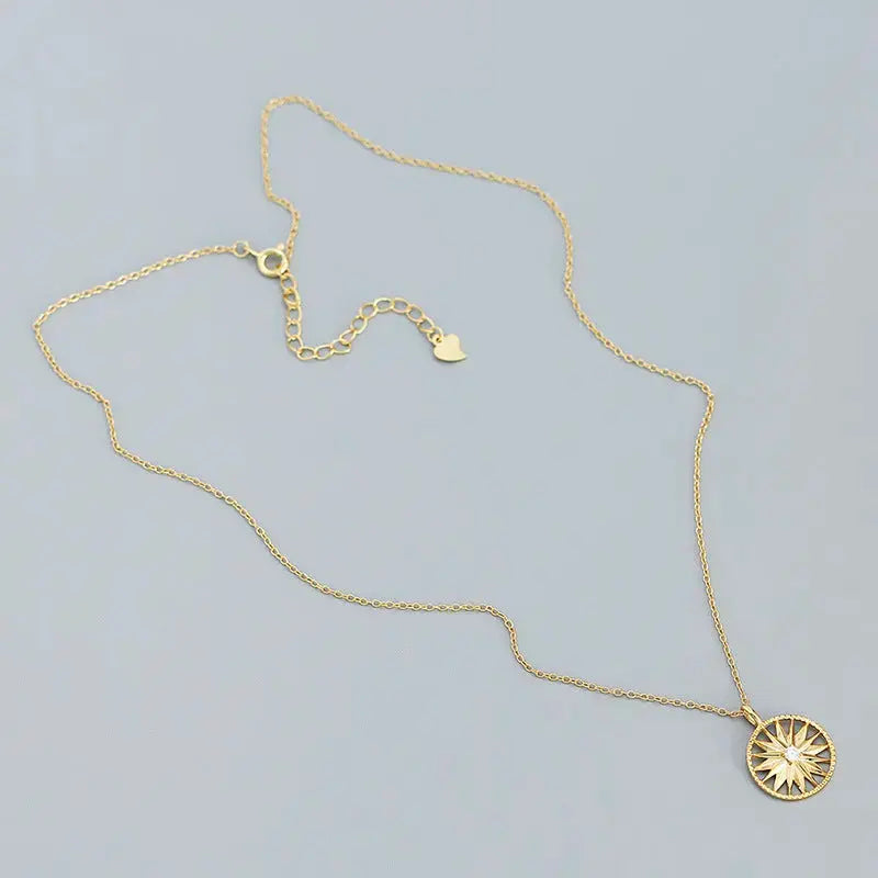 Lovcia Holiday CZ Sunshine Awn Star 925 Sterling Silver Necklace-Necklaces-Rhodium-Rhodium