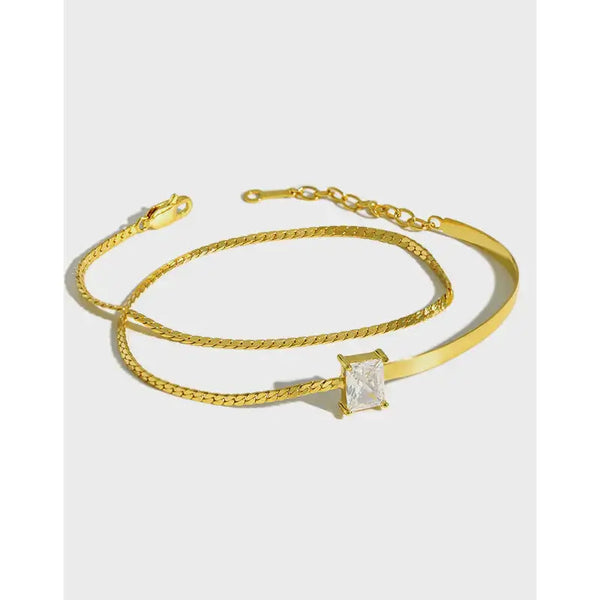 Lovcia Holiday Double Layer Rectangle CZ 925 Sterling Silver Bracelet-Bracelets-Rhodium-Rhodium