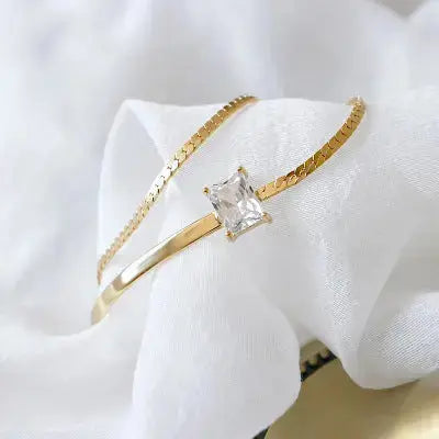 Lovcia Holiday Double Layer Rectangle CZ 925 Sterling Silver Bracelet-Bracelets-Rhodium-Rhodium