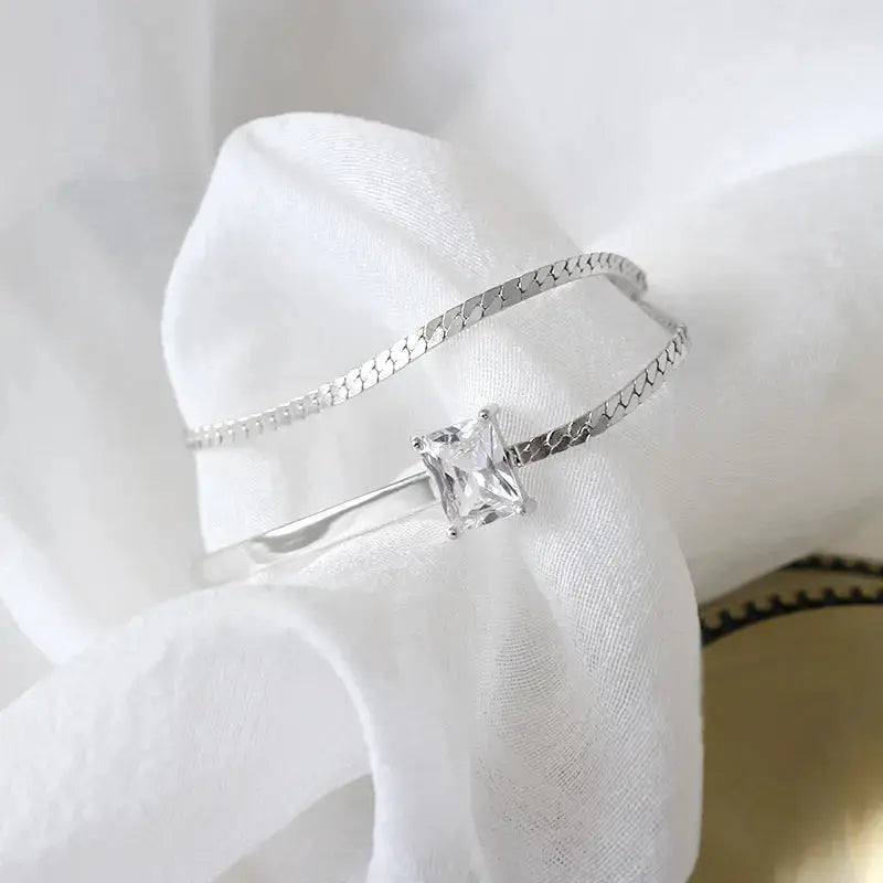 Lovcia Holiday Double Layer Rectangle CZ 925 Sterling Silver Bracelet-Bracelets-Rhodium-Rhodium