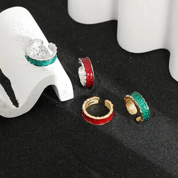 Lovcia Holiday Epoxy Irregular 925 Sterling Silver Adjustable Ring-Rings-Silver & Red Epoxy-Silver & Red Epoxy