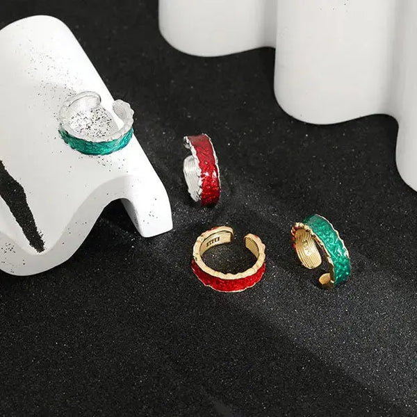 Lovcia Holiday Epoxy Irregular 925 Sterling Silver Adjustable Ring-Rings-Silver & Red Epoxy-Silver & Red Epoxy