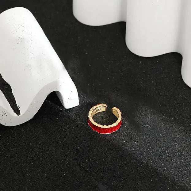 Lovcia Holiday Epoxy Irregular 925 Sterling Silver Adjustable Ring-Rings-Silver & Red Epoxy-Silver & Red Epoxy