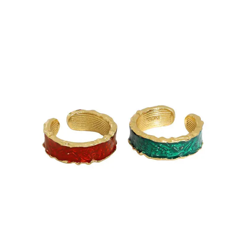 Lovcia Holiday Epoxy Irregular 925 Sterling Silver Adjustable Ring-Rings-Silver & Red Epoxy-Silver & Red Epoxy