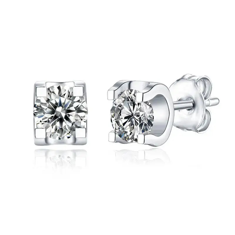 Lovcia Holiday Four Claw Moissanite CZ 925 Sterling Silver Stud Earrings-Earrings-0.5 Carat (Certificate Included)-0.5 Carat (Certificate Included)