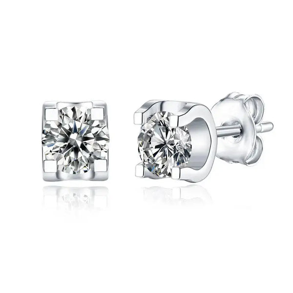 Lovcia Holiday Four Claw Moissanite CZ 925 Sterling Silver Stud Earrings-Earrings-0.5 Carat (Certificate Included)-0.5 Carat (Certificate Included)