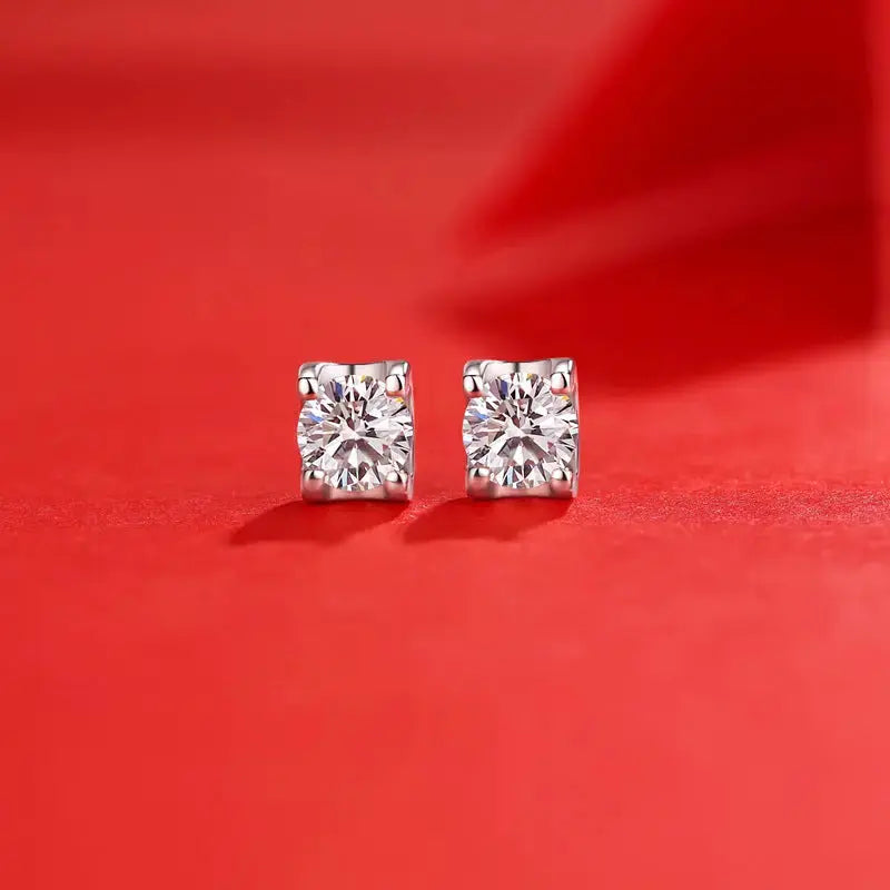Lovcia Holiday Four Claw Moissanite CZ 925 Sterling Silver Stud Earrings-Earrings-0.5 Carat (Certificate Included)-0.5 Carat (Certificate Included)
