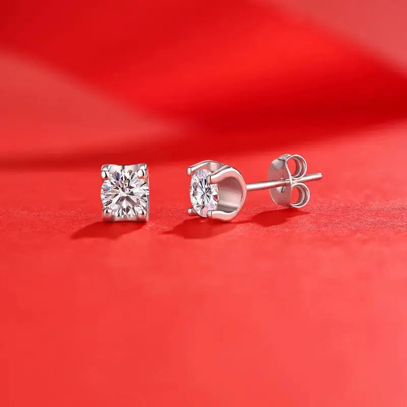 Lovcia Holiday Four Claw Moissanite CZ 925 Sterling Silver Stud Earrings-Earrings-0.5 Carat (Certificate Included)-0.5 Carat (Certificate Included)