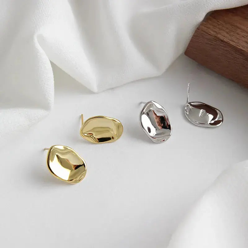 Lovcia Holiday Irregular Concave Convex Geometry 925 Sterling Silver Stud Earrings-Earrings-Rhodium-Rhodium