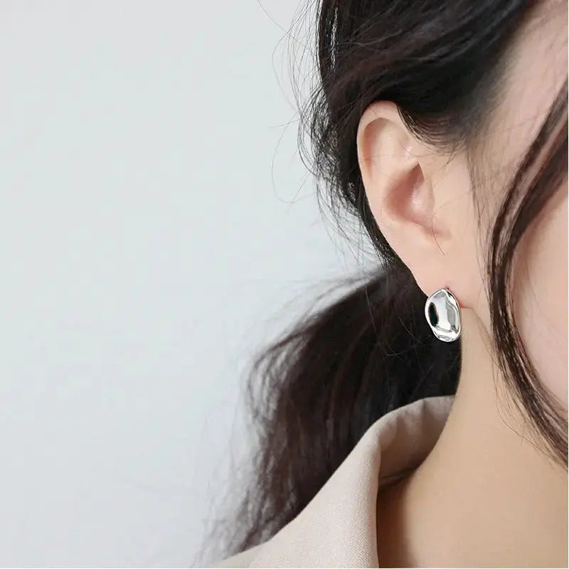 Lovcia Holiday Irregular Concave Convex Geometry 925 Sterling Silver Stud Earrings-Earrings-Rhodium-Rhodium