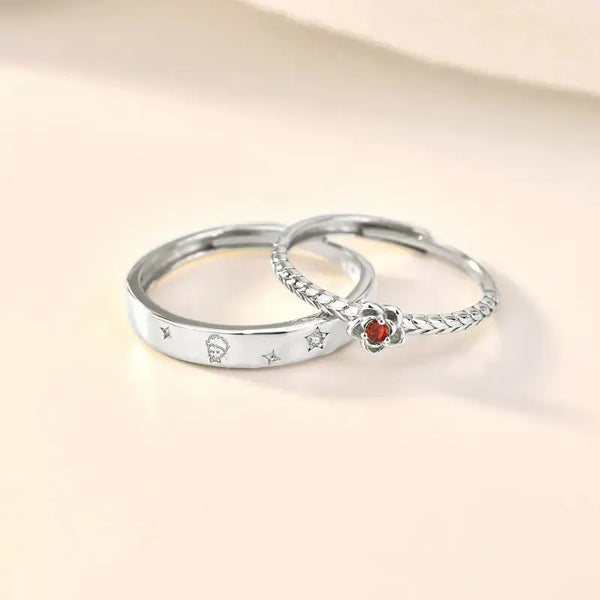 Lovcia Holiday Little Prince CZ Rose Flower 925 Sterling Silver Adjustable Promise Ring-Rings-CZ Flower & Silver-CZ Flower & Silver