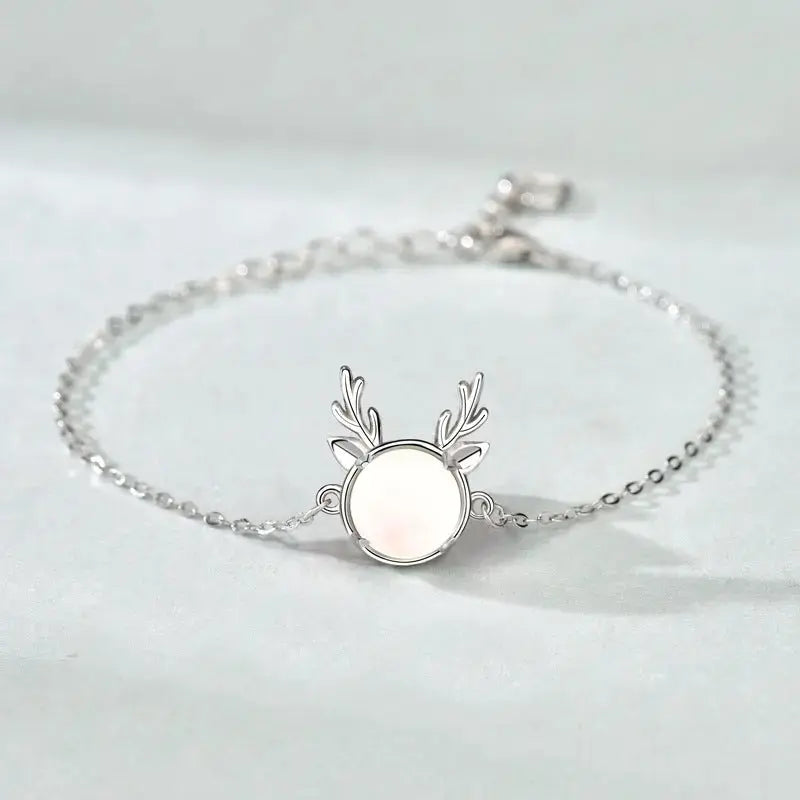 Lovcia Holiday Natural Moonstone Elk Animal 925 Sterling Silver Bracelet-Bracelets-White Moonstone-White Moonstone