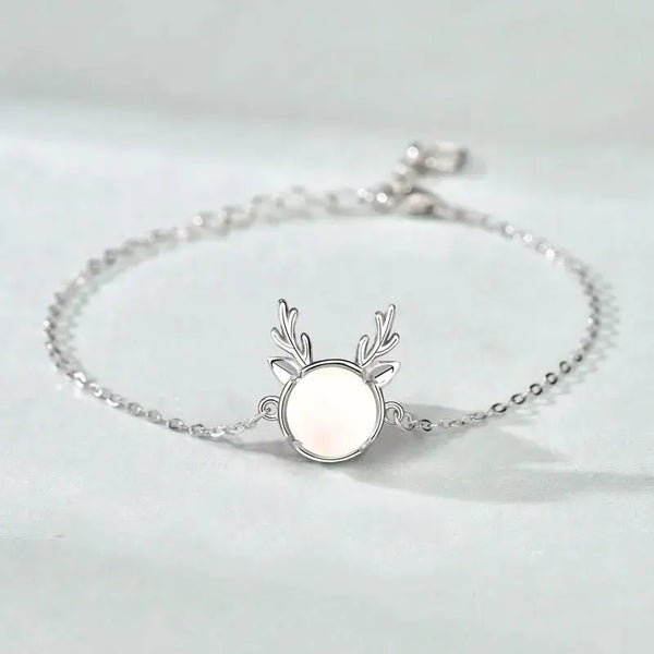 Lovcia Holiday Natural Moonstone Elk Animal 925 Sterling Silver Bracelet-Bracelets-White Moonstone-White Moonstone
