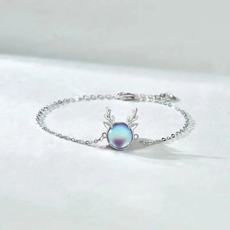 Lovcia Holiday Natural Moonstone Elk Animal 925 Sterling Silver Bracelet-Bracelets-White Moonstone-White Moonstone