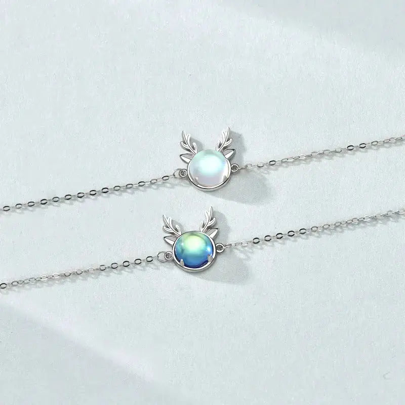 Lovcia Holiday Natural Moonstone Elk Animal 925 Sterling Silver Bracelet-Bracelets-White Moonstone-White Moonstone