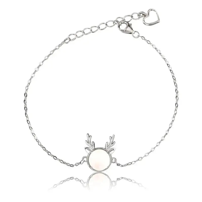 Lovcia Holiday Natural Moonstone Elk Animal 925 Sterling Silver Bracelet-Bracelets-White Moonstone-White Moonstone