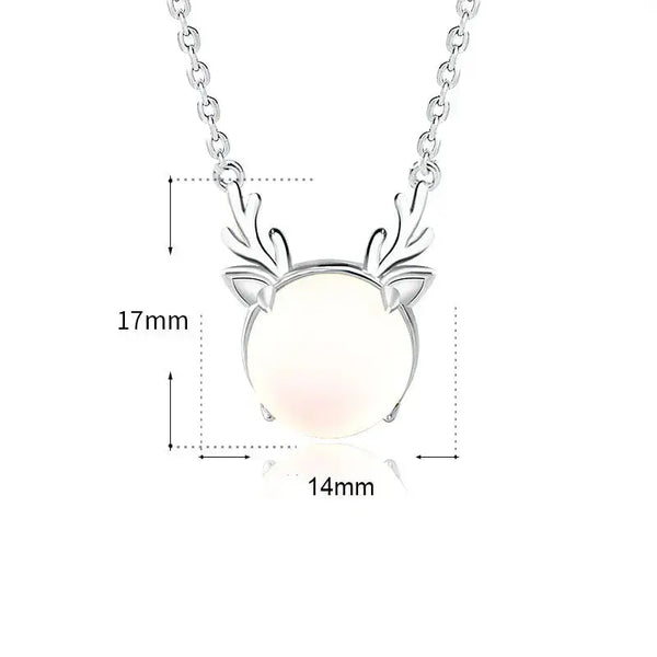 Lovcia Holiday Natural Moonstone Elk Animal 925 Sterling Silver Necklace-Necklaces-Blue Moonstone-Blue Moonstone