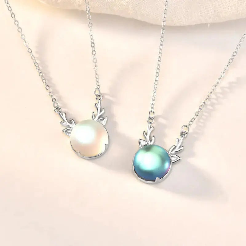 LOVCIA Holiday Natural Moonstone Elk Animal 925 Sterling Silver Necklace