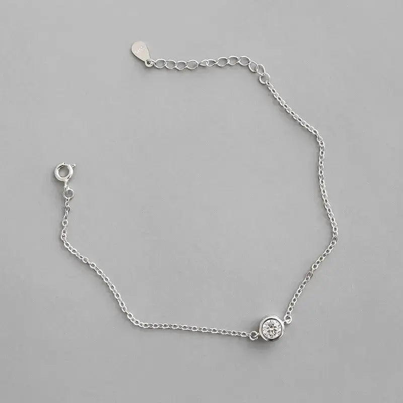 Lovcia Holiday Simple Round CZ Hollow Chain 925 Sterling Silver Bracelet-Bracelets-Rhodium-Rhodium