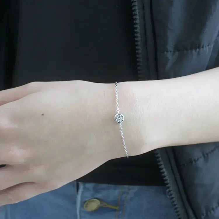 Lovcia Holiday Simple Round CZ Hollow Chain 925 Sterling Silver Bracelet-Bracelets-Rhodium-Rhodium