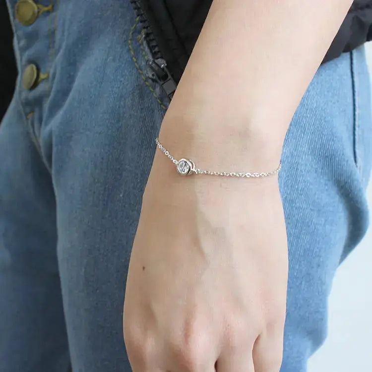 Lovcia Holiday Simple Round CZ Hollow Chain 925 Sterling Silver Bracelet-Bracelets-Rhodium-Rhodium