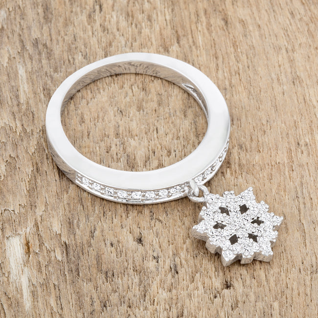 Lovcia Holiday Snowflake Charm Eternity Band with 0.35ct CZ in Rhodium Finish-Rings-5-5