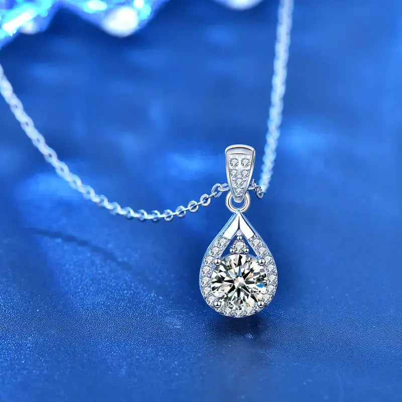 Lovcia Holiday Waterdrop Moissanite CZ 925 Sterling Silver Necklace-Necklaces-1 ct Moissanite CZ-1 ct Moissanite CZ