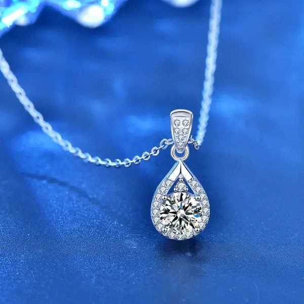 Lovcia Holiday Waterdrop Moissanite CZ 925 Sterling Silver Necklace-Necklaces-1 ct Moissanite CZ-1 ct Moissanite CZ