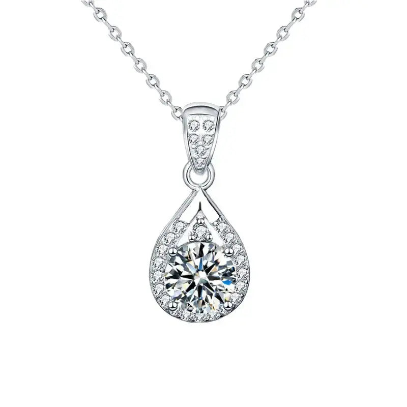 Lovcia Holiday Waterdrop Moissanite CZ 925 Sterling Silver Necklace-Necklaces-1 ct Moissanite CZ-1 ct Moissanite CZ