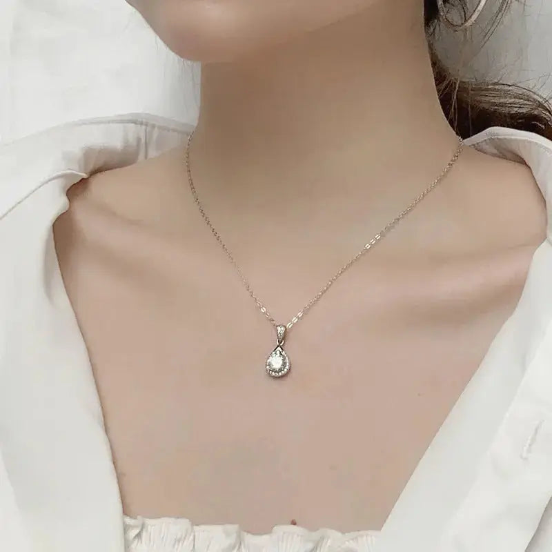 Lovcia Holiday Waterdrop Moissanite CZ 925 Sterling Silver Necklace-Necklaces-1 ct Moissanite CZ-1 ct Moissanite CZ