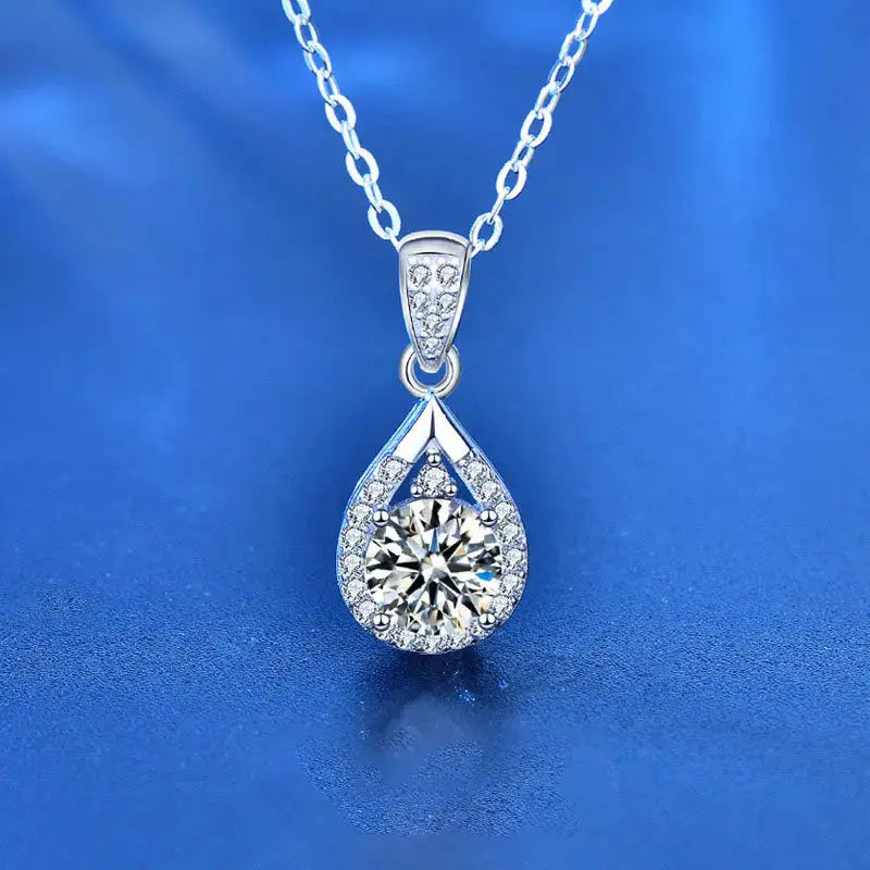Lovcia Holiday Waterdrop Moissanite CZ 925 Sterling Silver Necklace-Necklaces-1 ct Moissanite CZ-1 ct Moissanite CZ