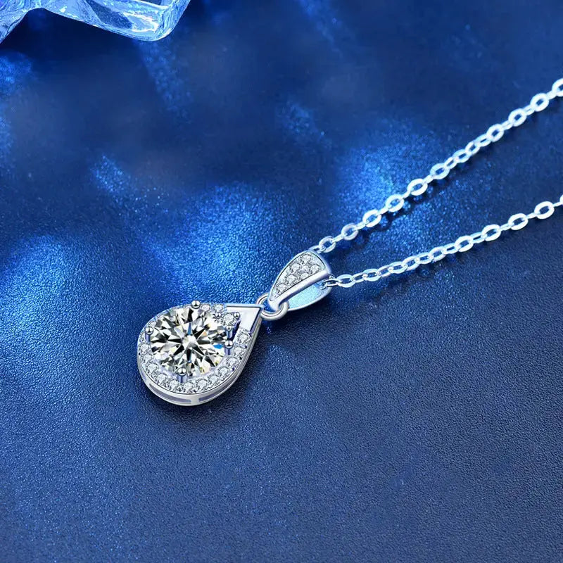Lovcia Holiday Waterdrop Moissanite CZ 925 Sterling Silver Necklace-Necklaces-1 ct Moissanite CZ-1 ct Moissanite CZ