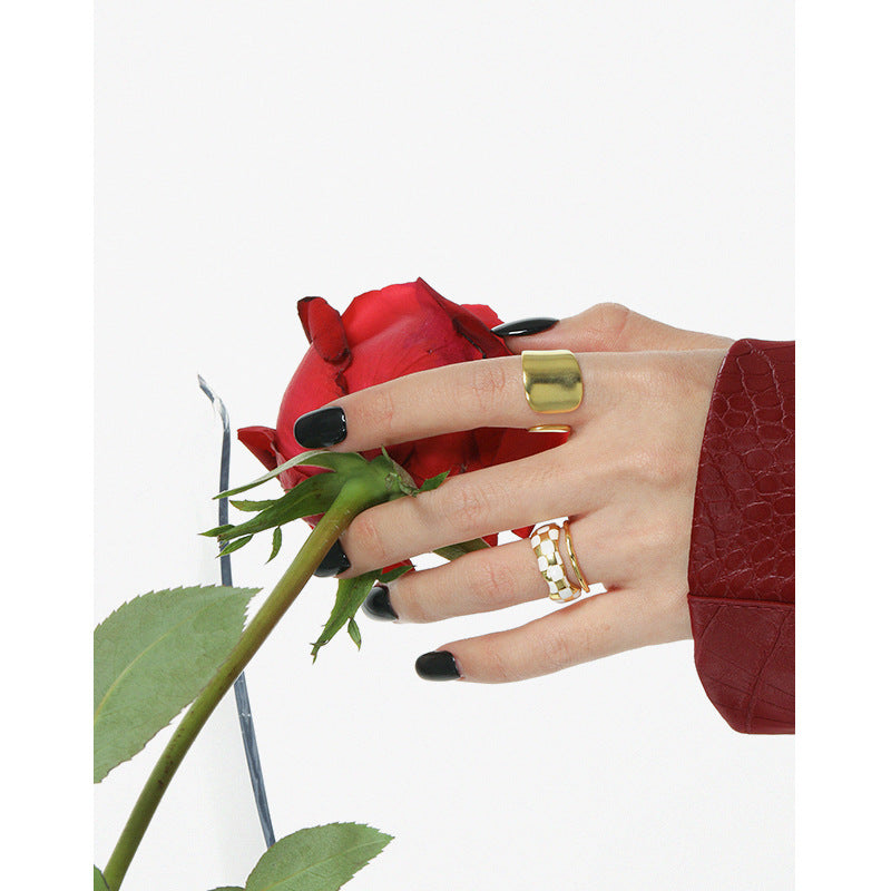 Lovcia Holiday Wide Geometry Ring Gold Tone Adjustable-Rings-Yellow Gold-Yellow Gold