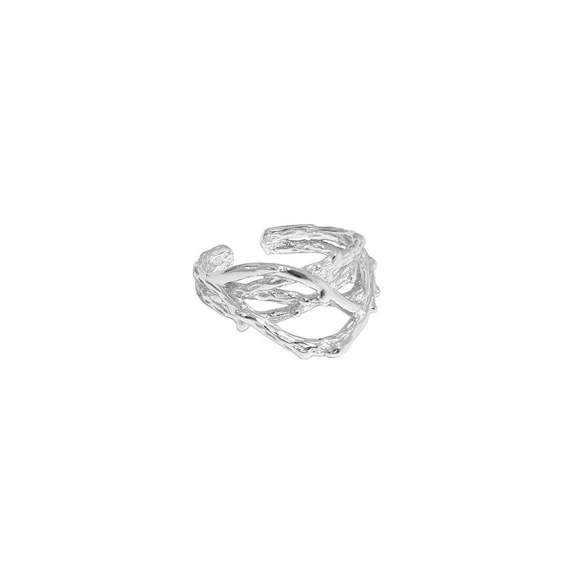 Lovcia Hollow Branch Cross Earring Gold Tone 925 Single-Earrings-Rhodium (Single)-Rhodium (Single)