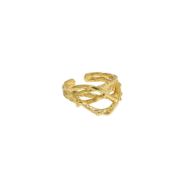 Lovcia Hollow Branch Cross Earring Gold Tone 925 Single-Earrings-Yellow Gold (Single)-