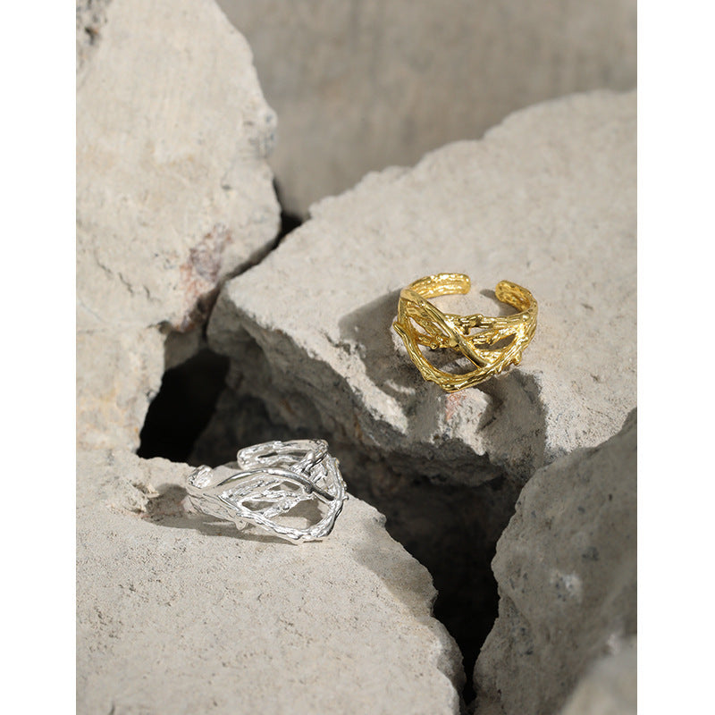 Lovcia Hollow Branch Cross Earring Gold Tone 925 Single-Earrings-Yellow Gold (Single)-Yellow Gold (Single)