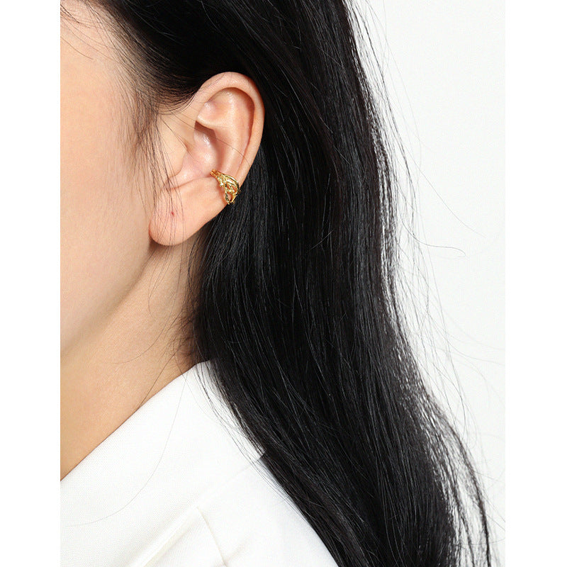Lovcia Hollow Branch Cross Earring Gold Tone 925 Single-Earrings-Yellow Gold (Single)-Yellow Gold (Single)