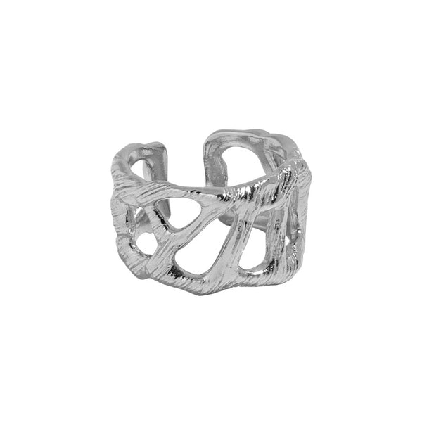 Lovcia Hollow Branch Open Size Adjustable Ring 925 Silver-Rings-Rhodium-Rhodium