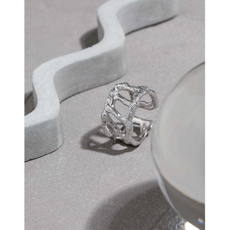 Lovcia Hollow Branch Open Size Adjustable Ring 925 Silver-Rings-Rhodium-Rhodium