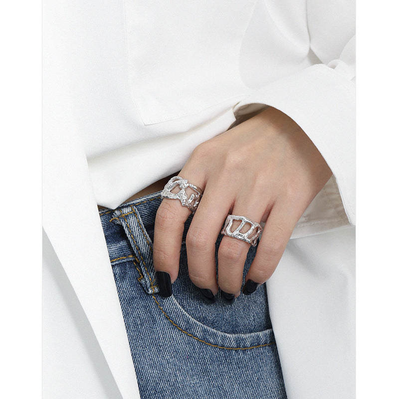 Lovcia Hollow Branch Open Size Adjustable Ring 925 Silver-Rings-Rhodium-Rhodium