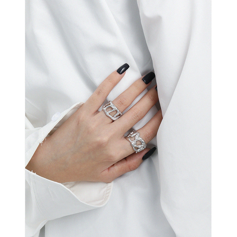 Lovcia Hollow Branch Open Size Adjustable Ring 925 Silver-Rings-Rhodium-Rhodium