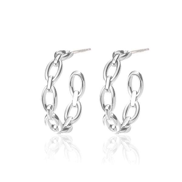 Lovcia Hollow Chain Hoop Earrings 925 Silver Gold Plated-Earrings-Yellow Gold-Yellow Gold