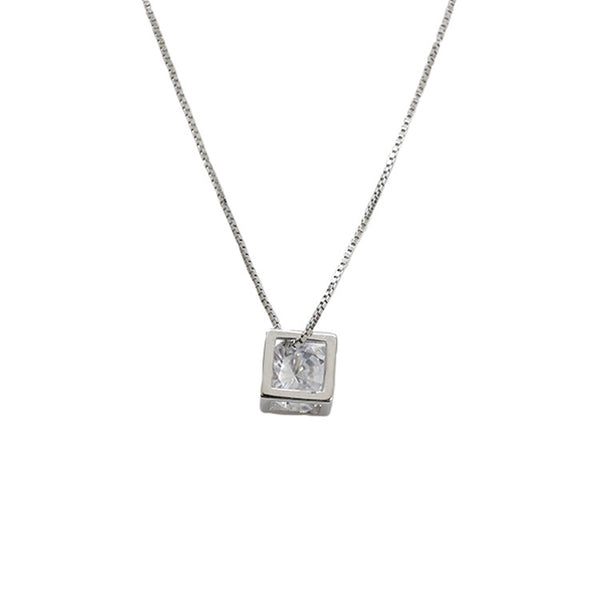 Lovcia Hollow Cube CZ Pendant Necklace 925 Silver 40cm-Necklaces-Rhodium-Rhodium