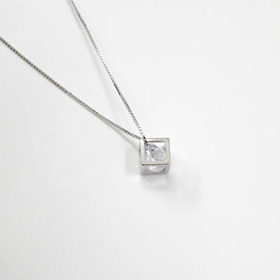 Lovcia Hollow Cube CZ Pendant Necklace 925 Silver 40cm-Necklaces-Rhodium-Rhodium