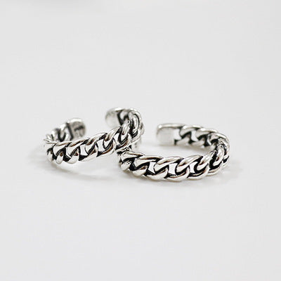 Lovcia Hollow Curb Chain Ring 925 Silver Adjustable-Rings-Vintage-US 8-Vintage