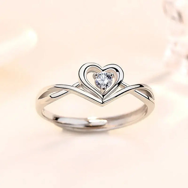 Lovcia Hollow CZ Heart Love Twisted 925 Sterling Silver Adjustable Promise Ring-Rings-Silver-Silver