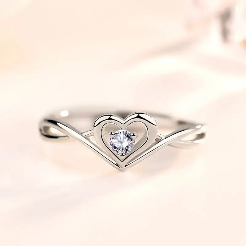 Lovcia Hollow CZ Heart Love Twisted 925 Sterling Silver Adjustable Promise Ring-Rings-Silver-Silver