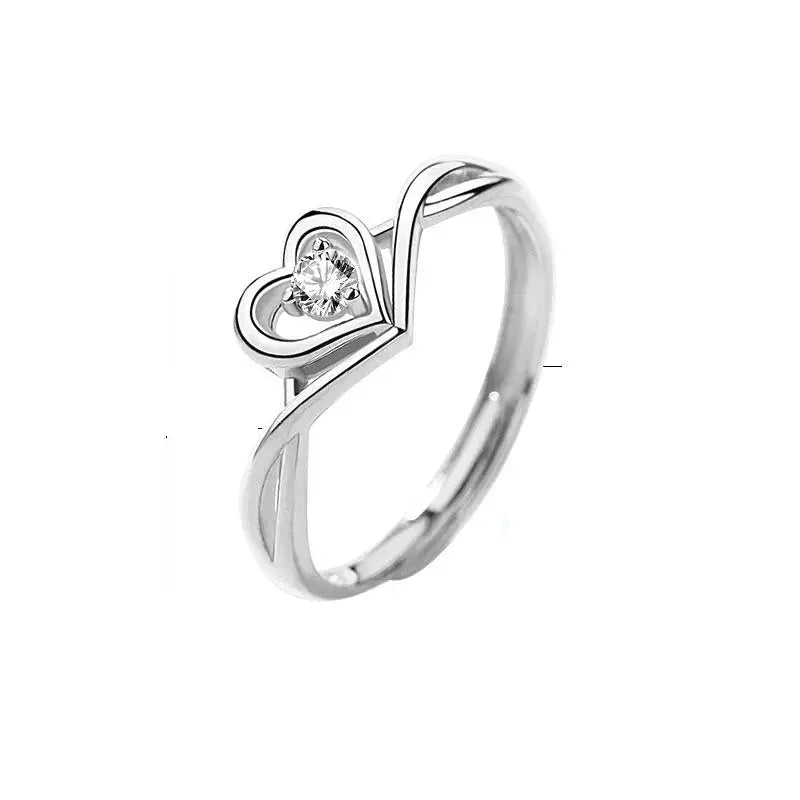 Lovcia Hollow CZ Heart Love Twisted 925 Sterling Silver Adjustable Promise Ring-Rings-Silver-Silver